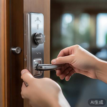 指纹锁编程，长按按钮开模式。