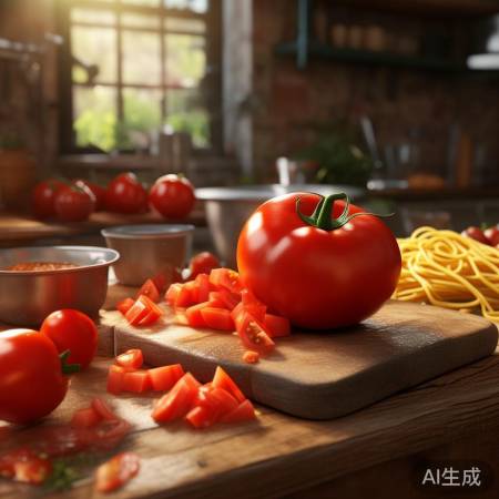 西红柿面条制作：切小块，浸泡易