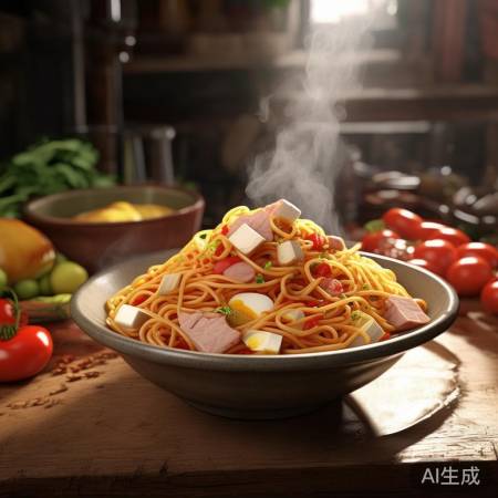 西红柿面条，搭配多样，不腻味。