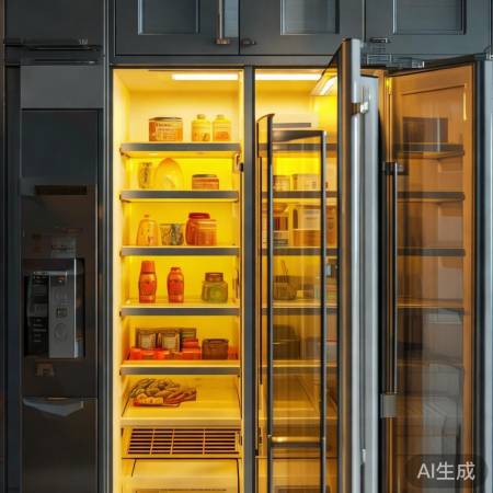 黄光照明，照亮冰箱角落，找物不