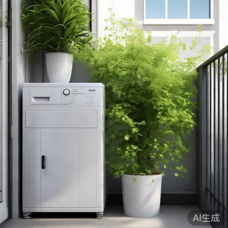 阳台绿植点缀，空气清新遮洗衣机