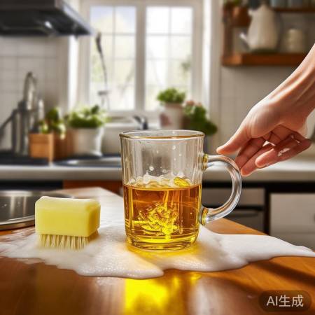 油杯温水浸泡，洗洁精刷洗，简单