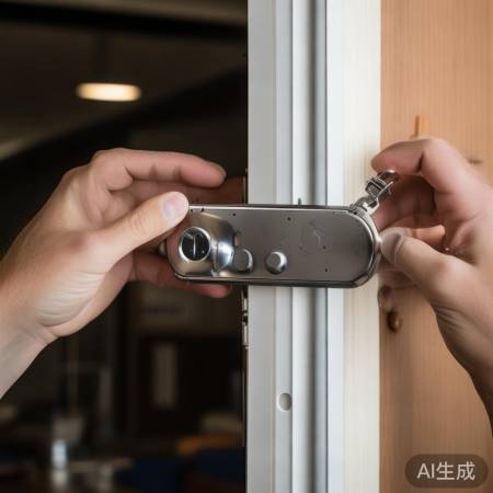 安装指纹锁，牢固无松动。