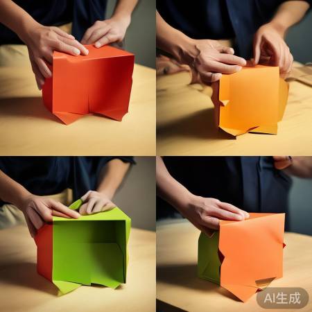 翻折缺口,顶部封闭,完成盒装。