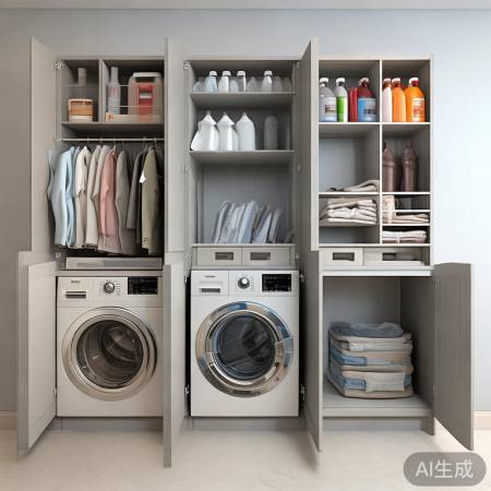 收纳柜三段式，洗涤、衣物、洗衣